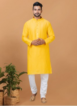 Yellow Ceremonial Viscose Kurta Pyjama