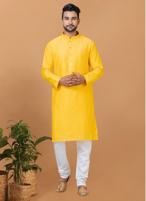 Yellow Ceremonial Viscose Kurta Pyjama