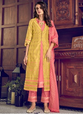 Yellow Chanderi Silk Pant Style Suit