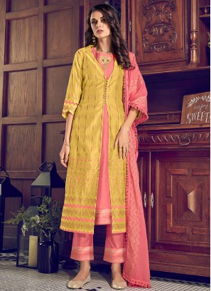 Yellow Chanderi Silk Pant Style Suit