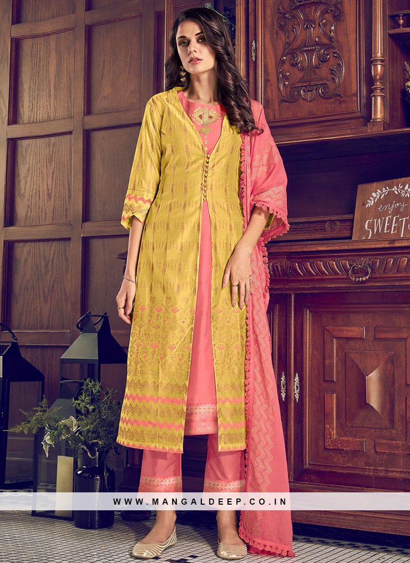 Yellow Chanderi Silk Pant Style Suit