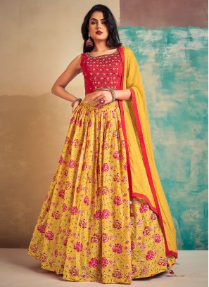Yellow Chiffon Readymade Lehenga Choli