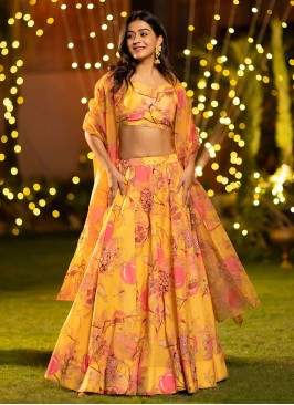 Yellow Chinon Festival Readymade Lehenga Choli