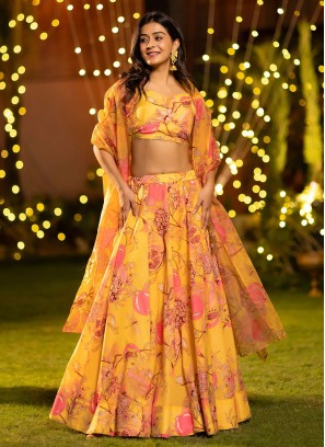Yellow Chinon Festival Readymade Lehenga Choli