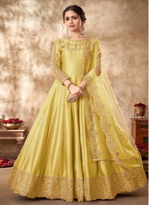 Yellow color Art silk Desinger Anakali Suit