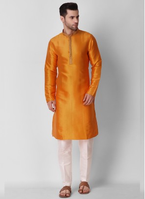 Yellow Color Art Silk Fancy Mens Kurta Set