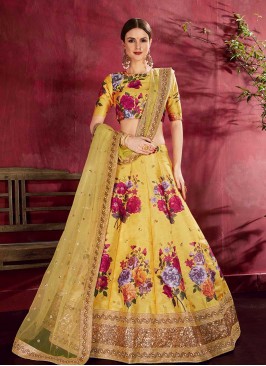 Yellow Color Art Silk Floral Lehenga