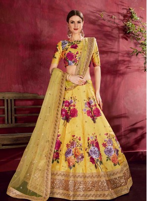 Yellow Color Art Silk Floral Lehenga