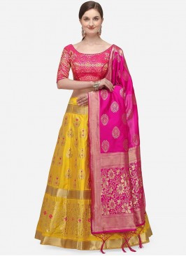 Yellow Color Art Silk Woven Lehenga