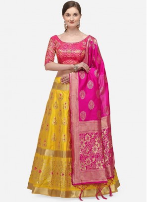 Yellow Color Art Silk Woven Lehenga