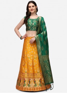 Yellow Color Art Silk Woven Lehenga Choli