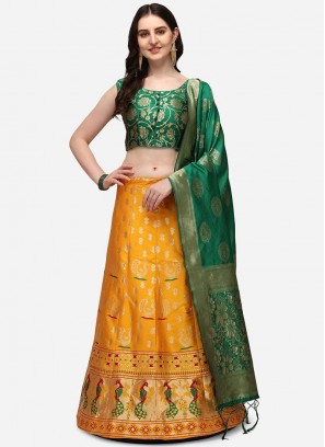 Yellow Color Art Silk Woven Lehenga Choli