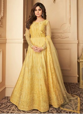 Yellow Color Butterfly Net Anarkali Suit