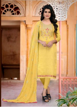 Yellow Color Chanderi Unstitched Dress