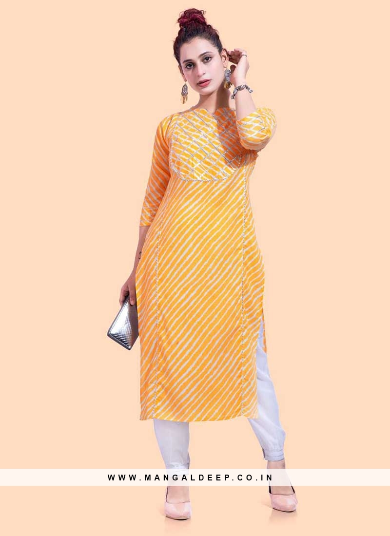 Women's Cotton Yellow & White Kali Kurti – Samprada