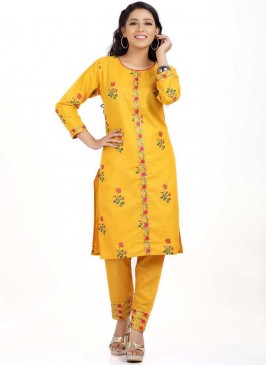 Yellow Color Cotton Kurti Set