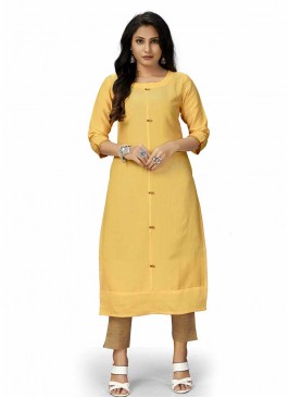 Yellow Color Cotton Satin Kurti
