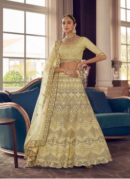 Yellow Color Crepe Zarkan Work Lehenga