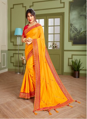 Yellow Color Embroidered Haldi Wear Saree