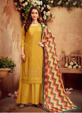 Yellow Color Embroidered Plazzo Dress