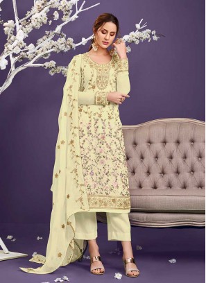 Yellow Color Embroidered Suit