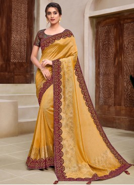 Yellow Color Fancy Party Wear Saree