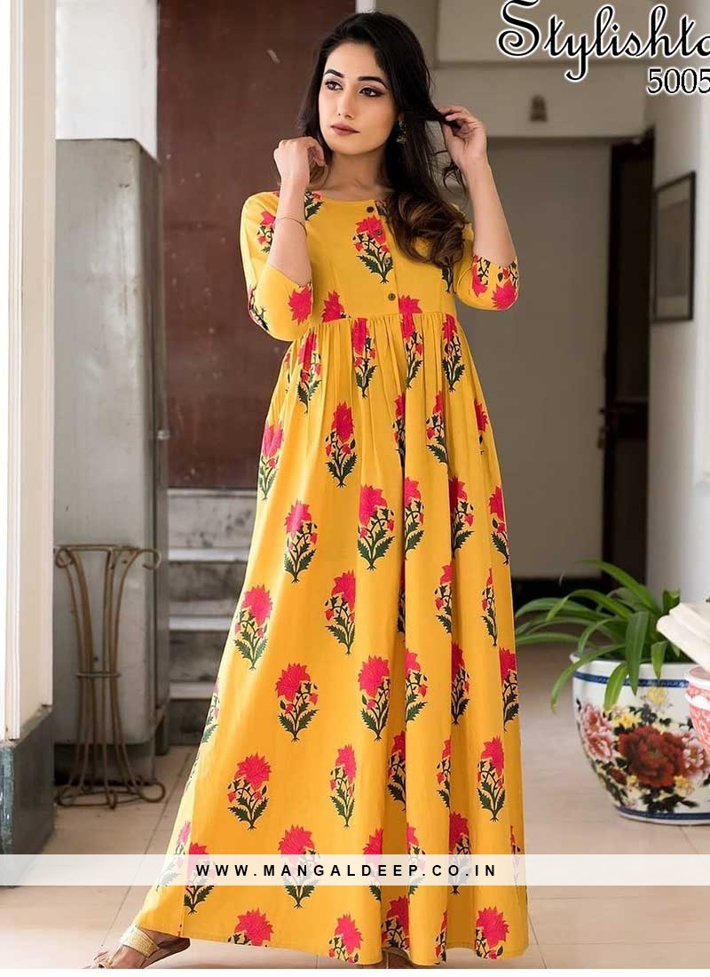 Portfolio Floral Flared Long Frock Dress  Navvi E Retail Private Limited