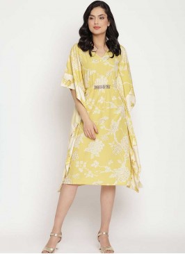 Yellow Color Floral Printed Kaftan