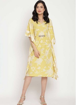 Yellow Color Floral Printed Kaftan