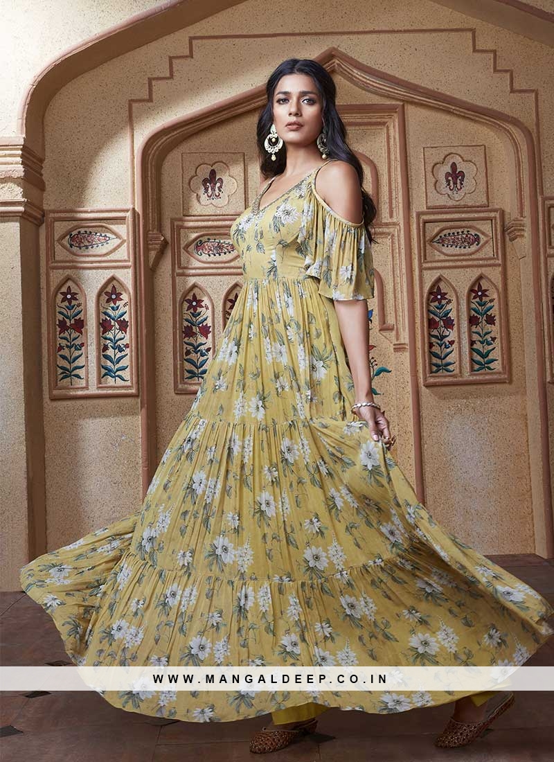 Yellow Georgette Festival Readymade Gown