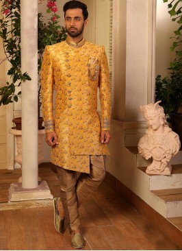 Yellow Color Function Wear Indo Western Suit