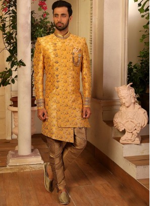 Yellow Color Function Wear Indo Western Suit
