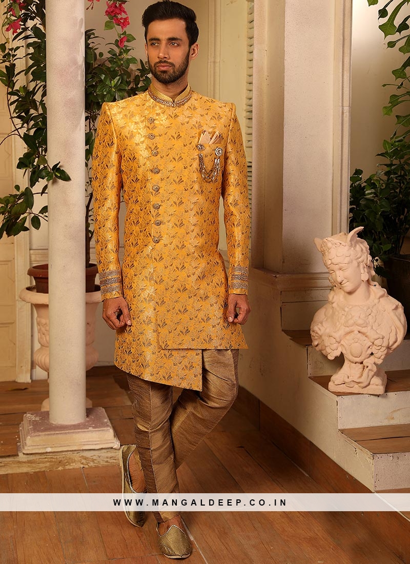 Yellow Color Function Wear Indo Western Suit