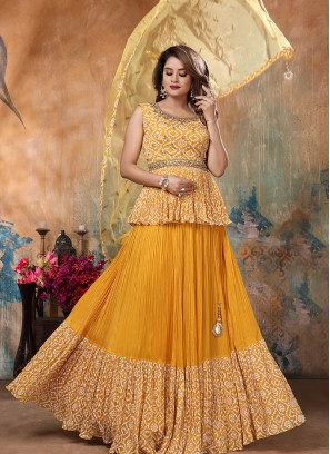 Yellow Color Georgette Bandhej Print Lehenga