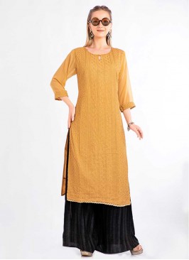 Yellow Color Georgette Chikan Work Kurti