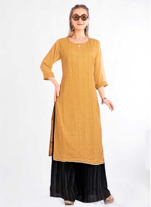 Yellow Color Georgette Chikan Work Kurti