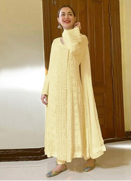 Yellow Color Georgette Embroidered Anarkali Dress