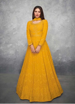 Yellow Color Georgette Embroidered Anarkali Suit