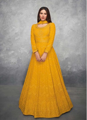 Yellow Color Georgette Embroidered Anarkali Suit