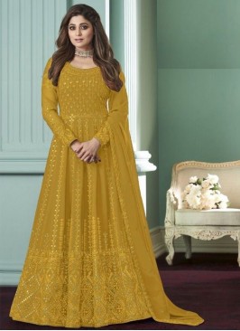 Yellow Color Georgette Embroidered Anarkali Suit
