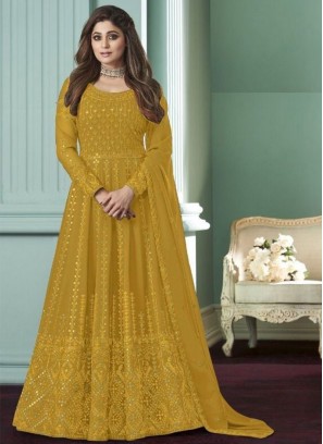 Yellow Color Georgette Embroidered Anarkali Suit