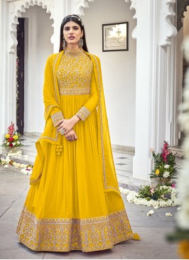 Yellow Color Georgette Embroidered Anarkali Suit