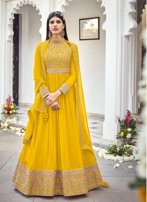 Yellow Color Georgette Embroidered Anarkali Suit