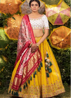 Yellow Color Georgette Embroidered Lehenga