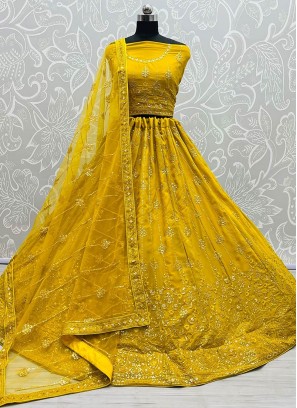 Yellow Color Georgette Embroidered Lehenga