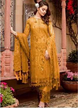 Yellow Color Georgette Embroidered Pakistani Suit