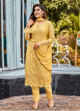 Yellow Color Georgette Embroidered Pakistani Suit