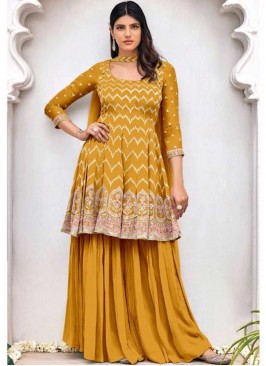 Yellow Color Georgette Embroidered Palazzo Suit