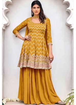 Yellow Color Georgette Embroidered Palazzo Suit