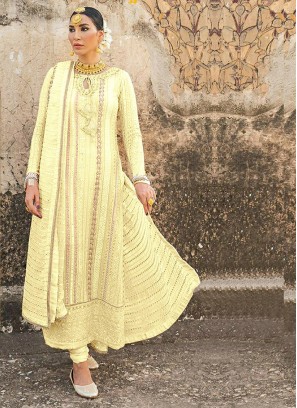Yellow Color Georgette Embroidered Salwar Suit
